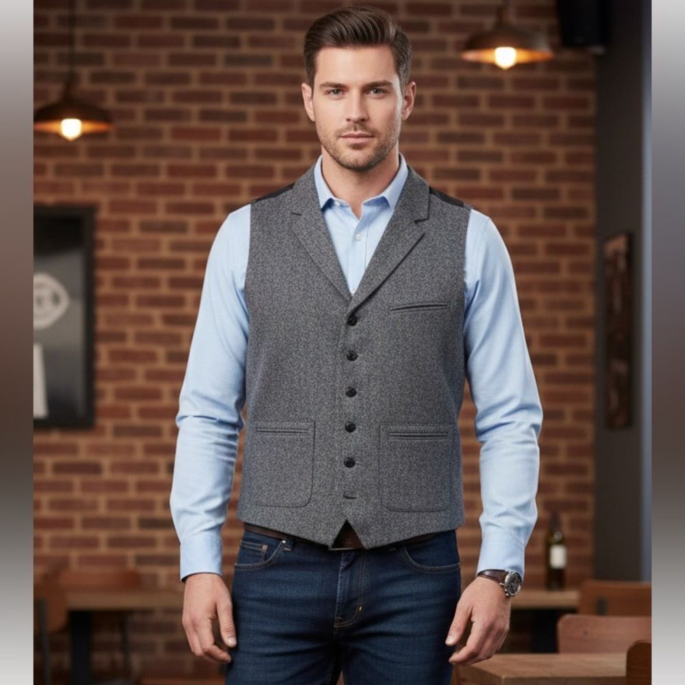 Take 50% OFF- Kenneth Cole Charcoal Gray Vest with Black Trim, Size-XL